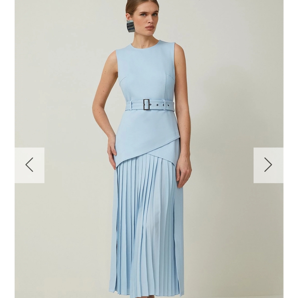 NWT Karen Millen Ponte and Georgette Pleated Jersey Dress